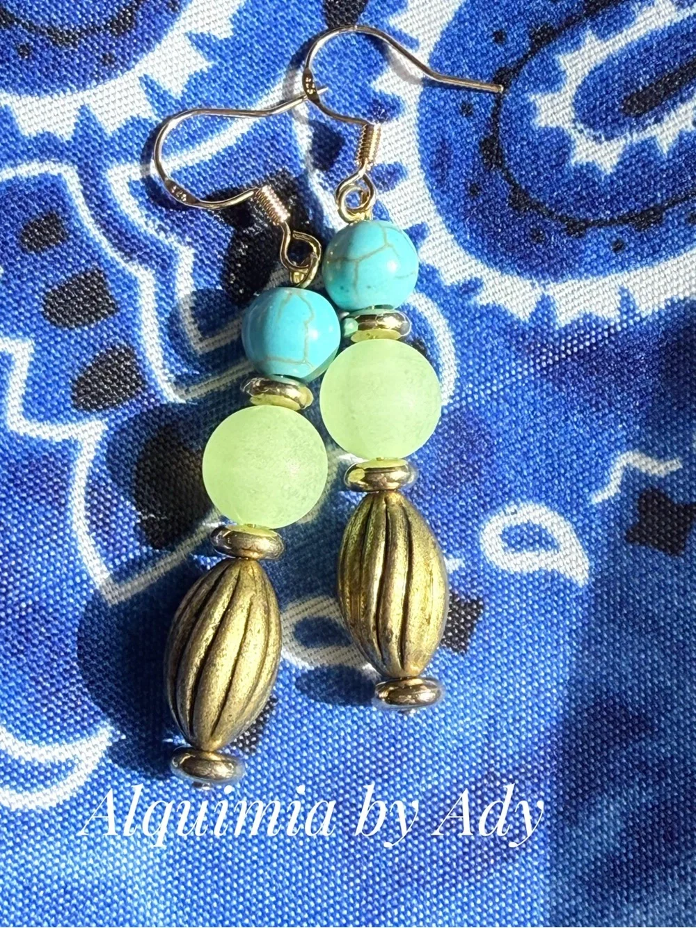 Turquoise and Lime Green Bead Dangle Earrings